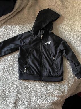 Toddler Nike Black Hooded Zip-Up Jacket with White Logo